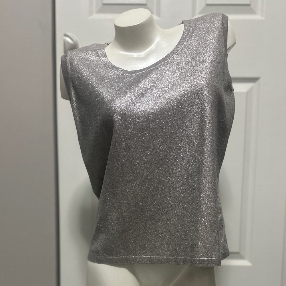 Like-New ESCADA Women's L Sleeveless Shimmering Metallic Tank With Jewel Neck